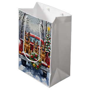 German Shepherd Christmas Red Truck Holiday Medium Gift Bag