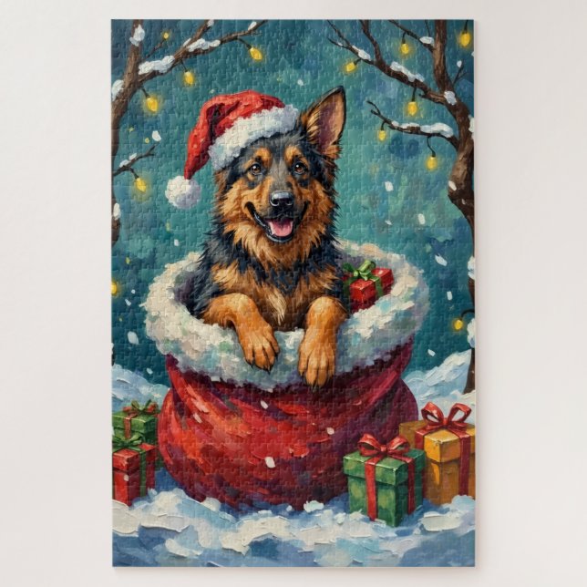 German Shepherd Christmas Santa Bag Adventure Jigsaw Puzzle (Vertical)