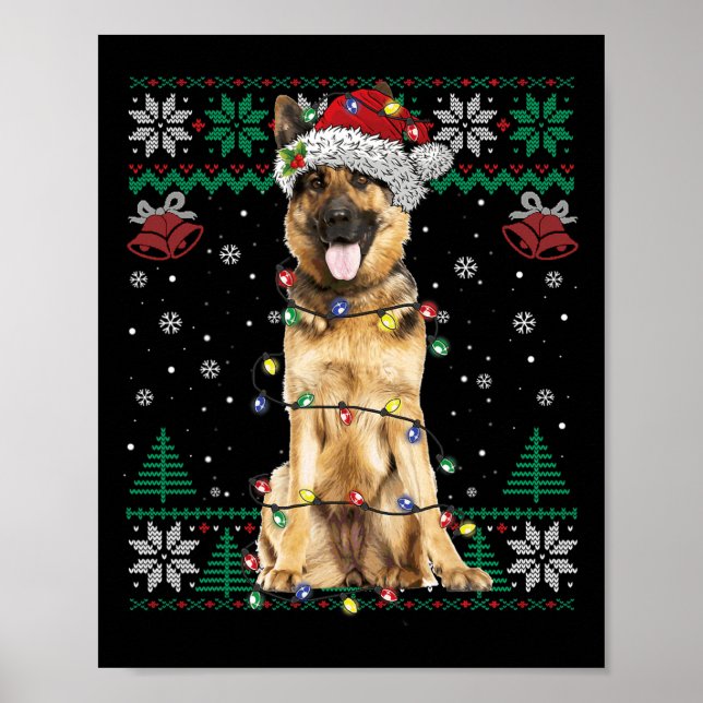 German Shepherd Christmas Santa Ugly Sweater Dog L Poster (Front)