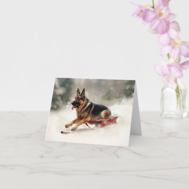 German Shepherd Christmas snow winter  Card (Orchid)
