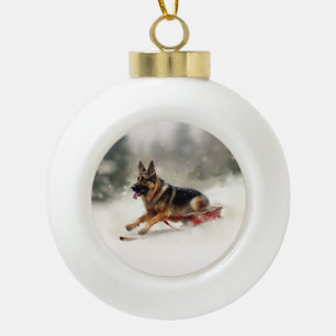 German Shepherd Christmas snow winter Ceramic Ball Christmas Ornament
