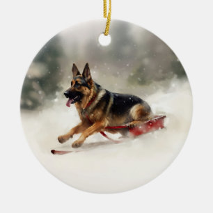 German Shepherd Christmas snow winter Ceramic Ornament