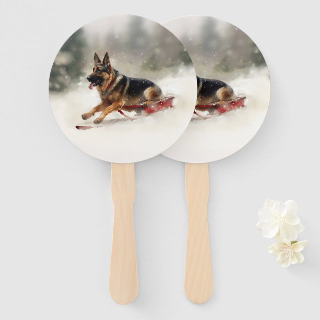 German Shepherd Christmas snow winter  Hand Fan (Front and Back)