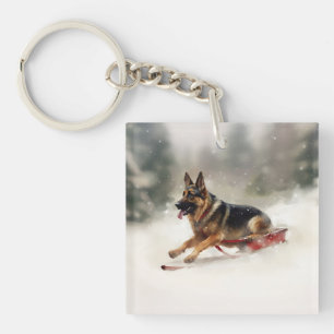 German Shepherd Christmas snow winter  Key Ring