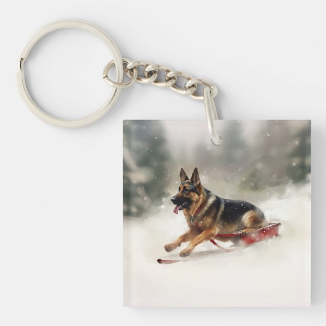 German Shepherd Christmas snow winter  Key Ring (Front)