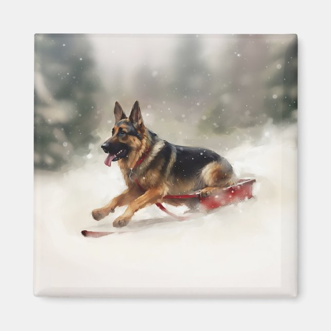 German Shepherd Christmas snow winter  Magnet (Front)