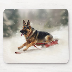 German Shepherd Christmas snow winter  Mouse Pad