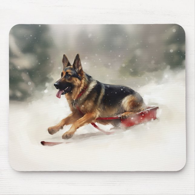 German Shepherd Christmas snow winter  Mouse Pad (Front)