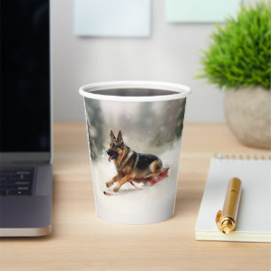 German Shepherd Christmas snow winter Paper Cups