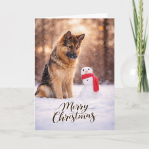 German Shepherd Christmas Snowman Holiday Card