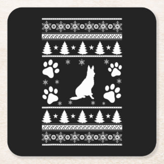 German Shepherd Christmas Square Paper Coaster