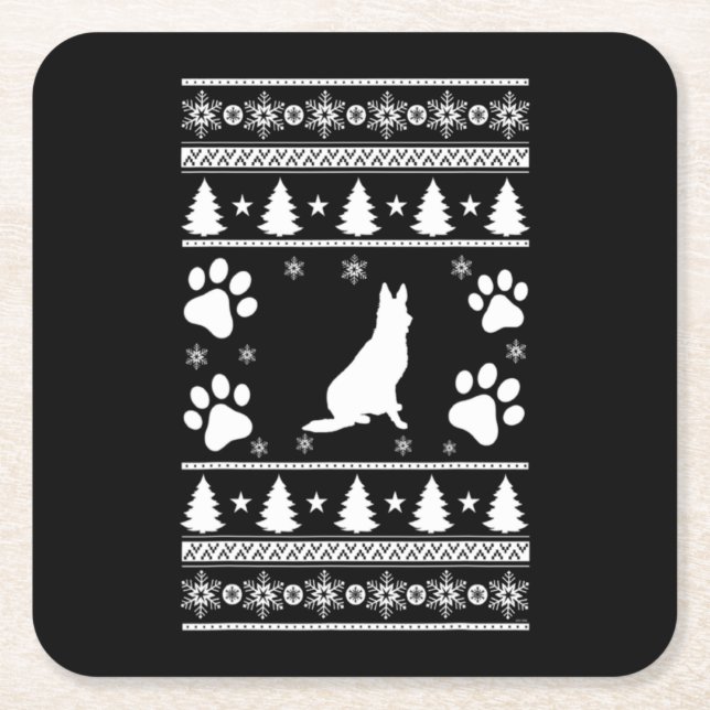 German Shepherd Christmas Square Paper Coaster (Front)