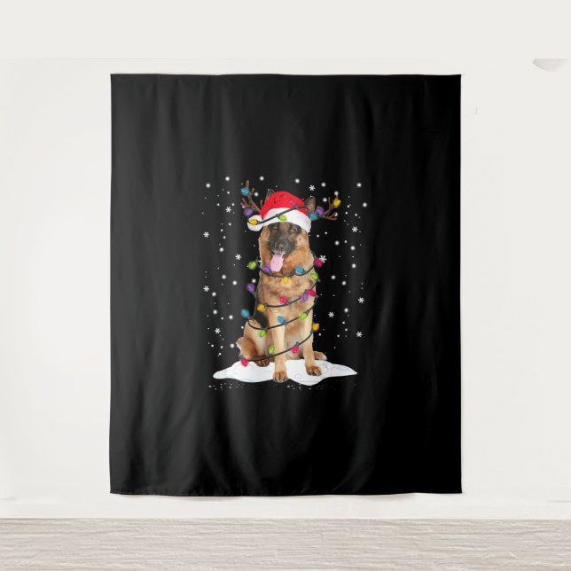 German Shepherd Christmas Tree Light Pajama Dog Tapestry (Front)