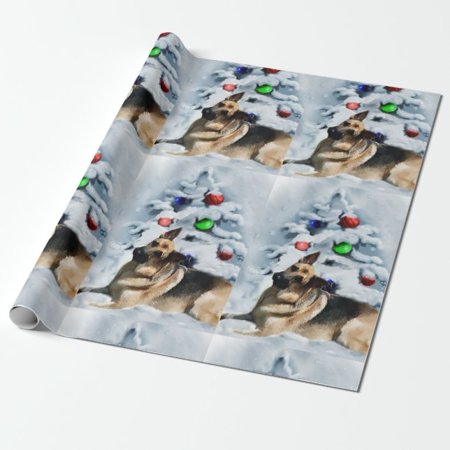 German Shepherd Christmas Wrapping Paper (Unrolled)