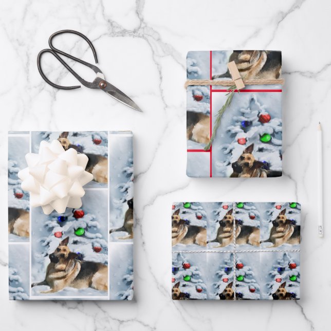 German Shepherd Christmas Wrapping Paper Sheet (Front)
