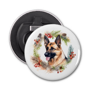 German Shepherd Christmas Wreath Festive Pup  Bottle Opener