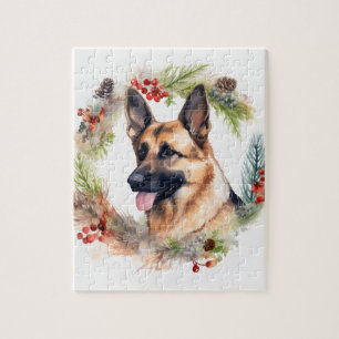 German Shepherd Christmas Wreath Festive Pup  Jigsaw Puzzle