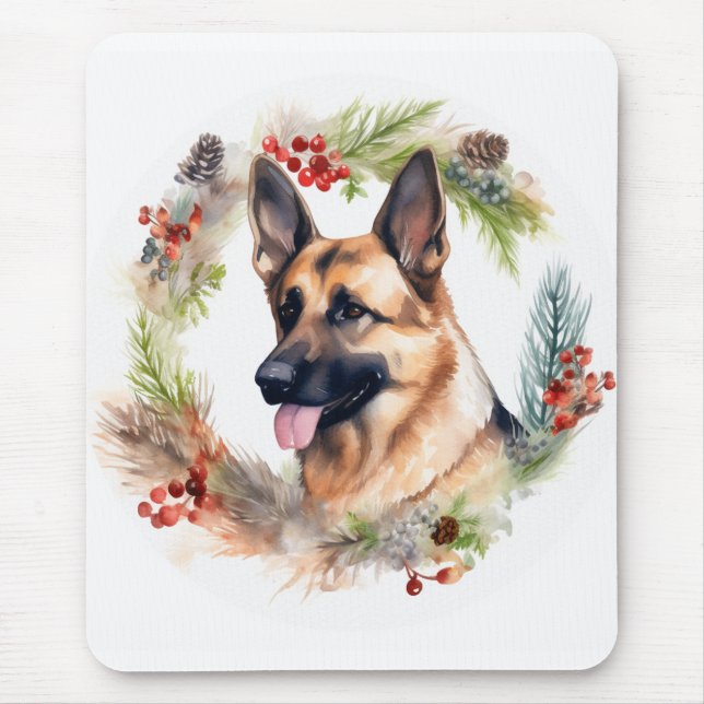 German Shepherd Christmas Wreath Festive Pup  Mouse Pad (Front)