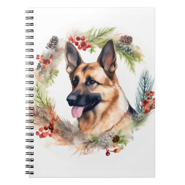 German Shepherd Christmas Wreath Festive Pup  Notebook (Front)