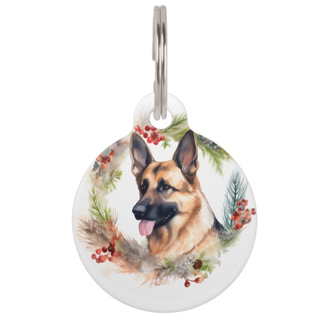 German Shepherd Christmas Wreath Festive Pup  Pet Tag (Front)