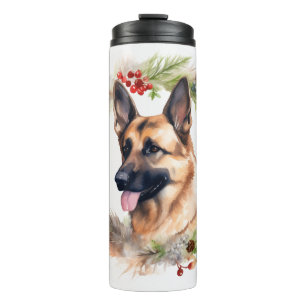 German Shepherd Christmas Wreath Festive Pup  Thermal Tumbler