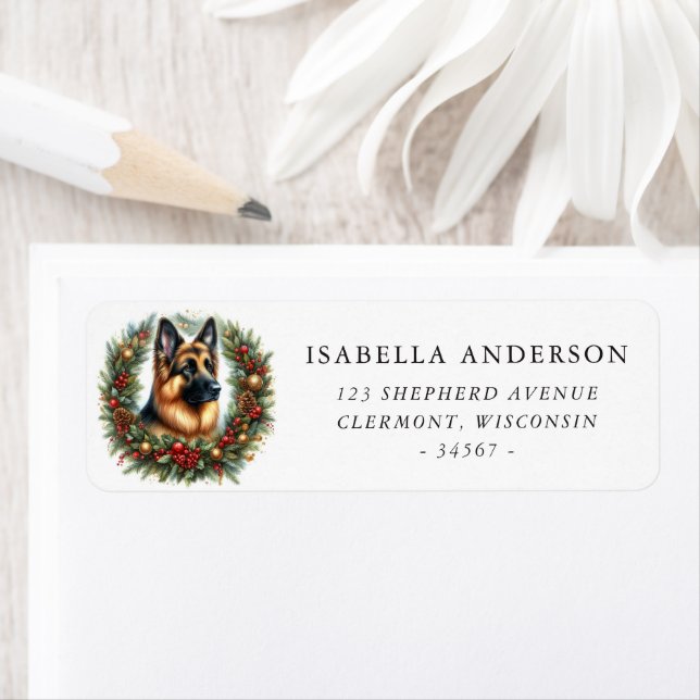 German Shepherd Christmas Wreath Return Address Return Address Label (Insitu)