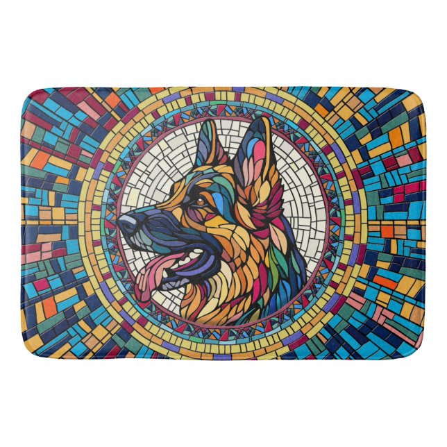 German Shepherd - Colourful Mosaic Art Bath Mat (Front)