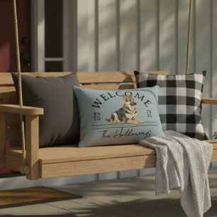 German Shepherd Custom Family Name Welcome Decorative Cushion