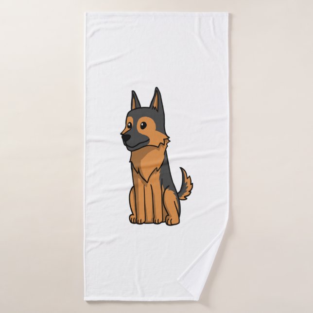 German Shepherd Cute Cartoon  Bath Towel (Bath Towel)