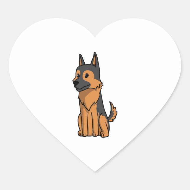 German Shepherd Cute Cartoon  Heart Sticker (Front)