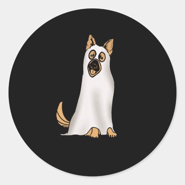 German Shepherd Cute Dog Wearing Ghost Funny Hallo Classic Round Sticker (Front)