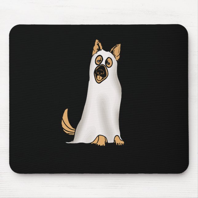 German Shepherd Cute Dog Wearing Ghost Funny Hallo Mouse Pad (Front)