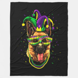 German Shepherd Cute Mardi Gras Carnival Fleece Blanket