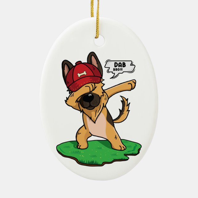 German Shepherd Dabbing Ceramic Ornament (Back)