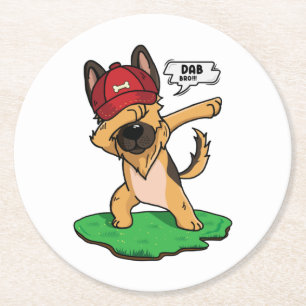 German Shepherd Dabbing Round Paper Coaster