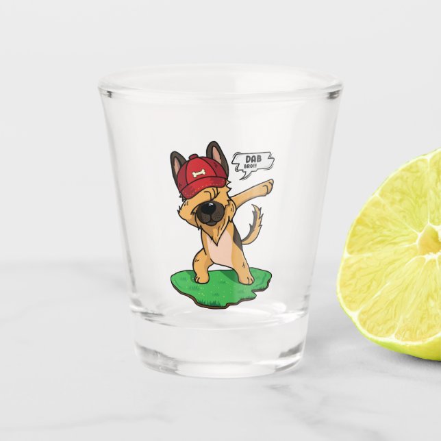German Shepherd Dabbing Shot Glass (Front)