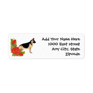 German Shepherd Dog and Red Roses Return Address Label