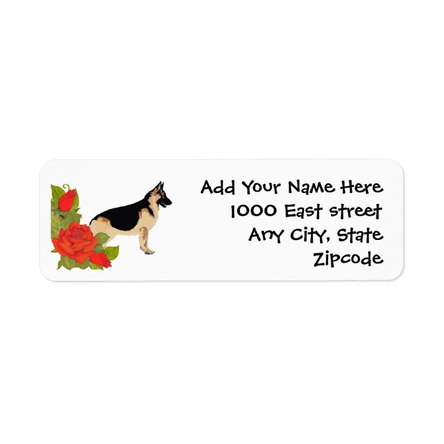 German Shepherd Dog and Red Roses Return Address Label (Front)