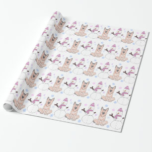 German Shepherd Dog And Snowman Wrapping Paper