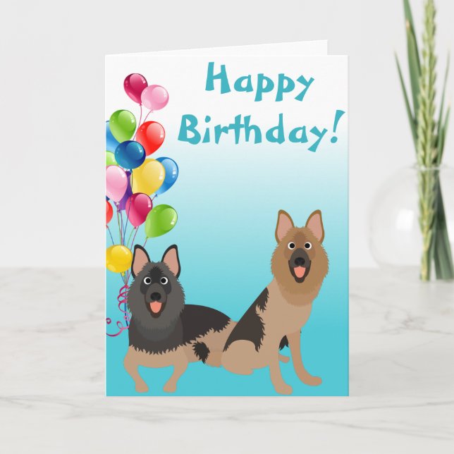 German Shepherd Dog Animal with Balloons Card (Front)