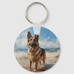German Shepherd dog at the beach Key Ring