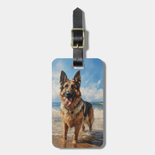 German Shepherd dog at the beach Luggage Tag