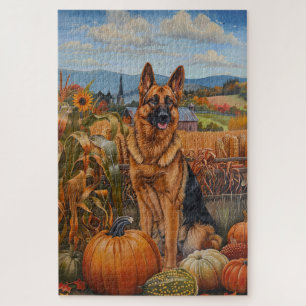 German Shepherd Dog Autumn Harvest Thanksgiving Jigsaw Puzzle