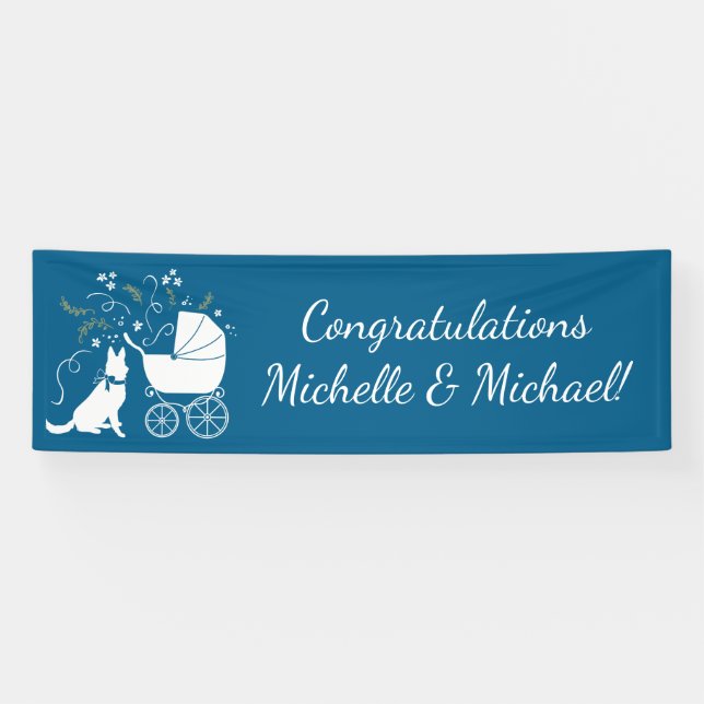 German Shepherd Dog Baby Shower Blue Boy Banner (Horizontal)