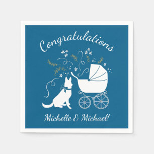 German Shepherd Dog Baby Shower Blue Boy Napkin