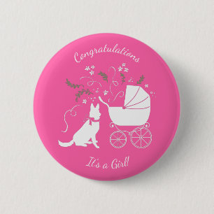 German Shepherd Dog Baby Shower Pink Girl 6 Cm Round Badge