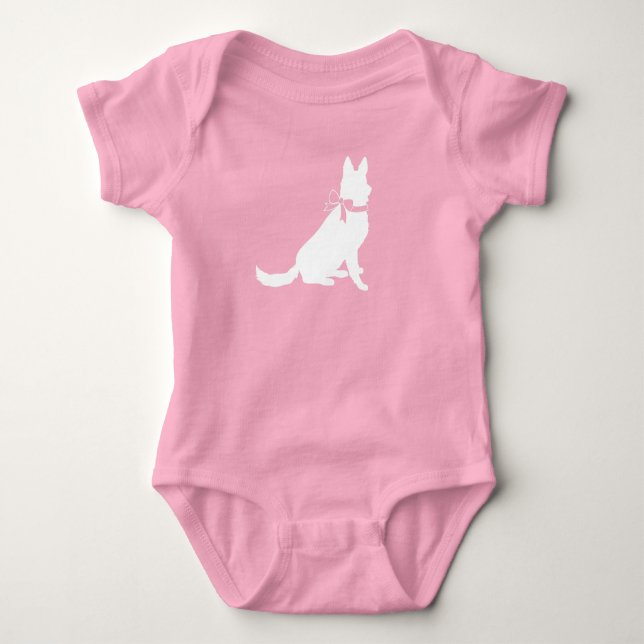 German Shepherd Dog Baby Shower Pink Girl Baby Bodysuit (Front)