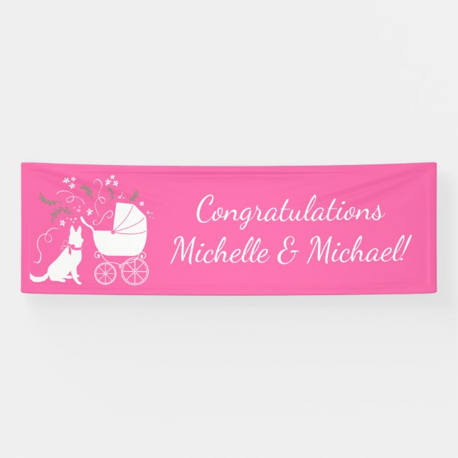 German Shepherd Dog Baby Shower Pink Girl Banner (Horizontal)
