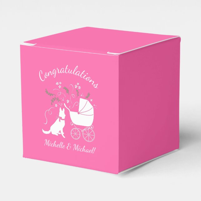 German Shepherd Dog Baby Shower Pink Girl Favour Box (Front Side)