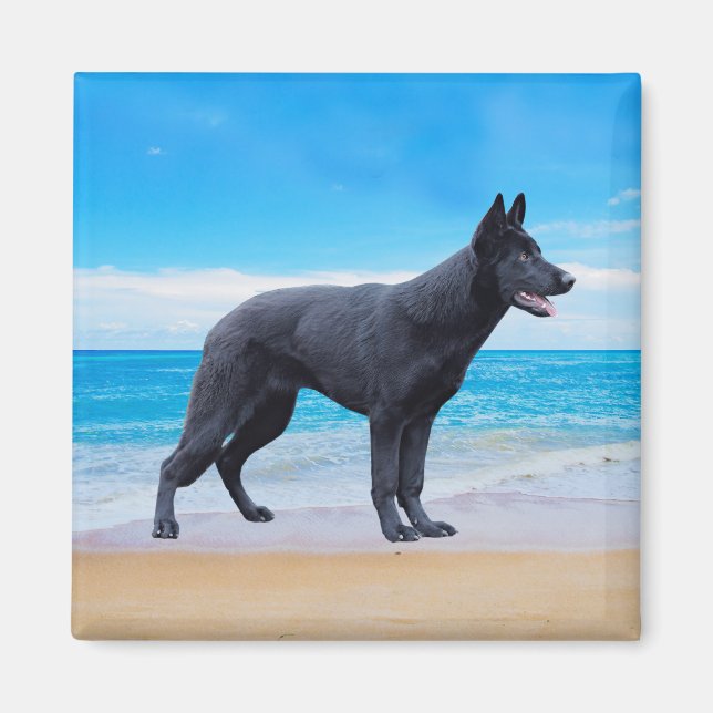 German Shepherd Dog Beach Portrait Magnet (Front)